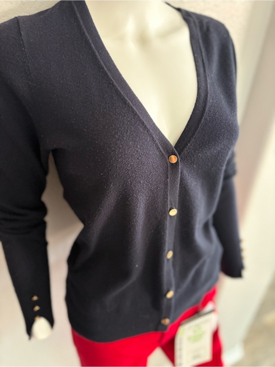 Philosophy Sweaters - Philosophy Navy V-Neck Cardigan with Gold Buttons